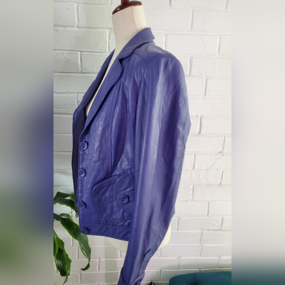Purple 100% lambskin jacket CACHE LUXE, extremely soft, size  M - Picture 9 of 16
